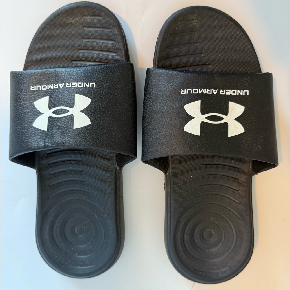 Under Armour Black Slides with White Logo